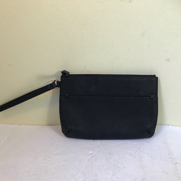 ECCO NEW Pebble Leather Wristlet Clutch Bag Zipper Pocket Black Purse Handbag - Picture 3 of 11